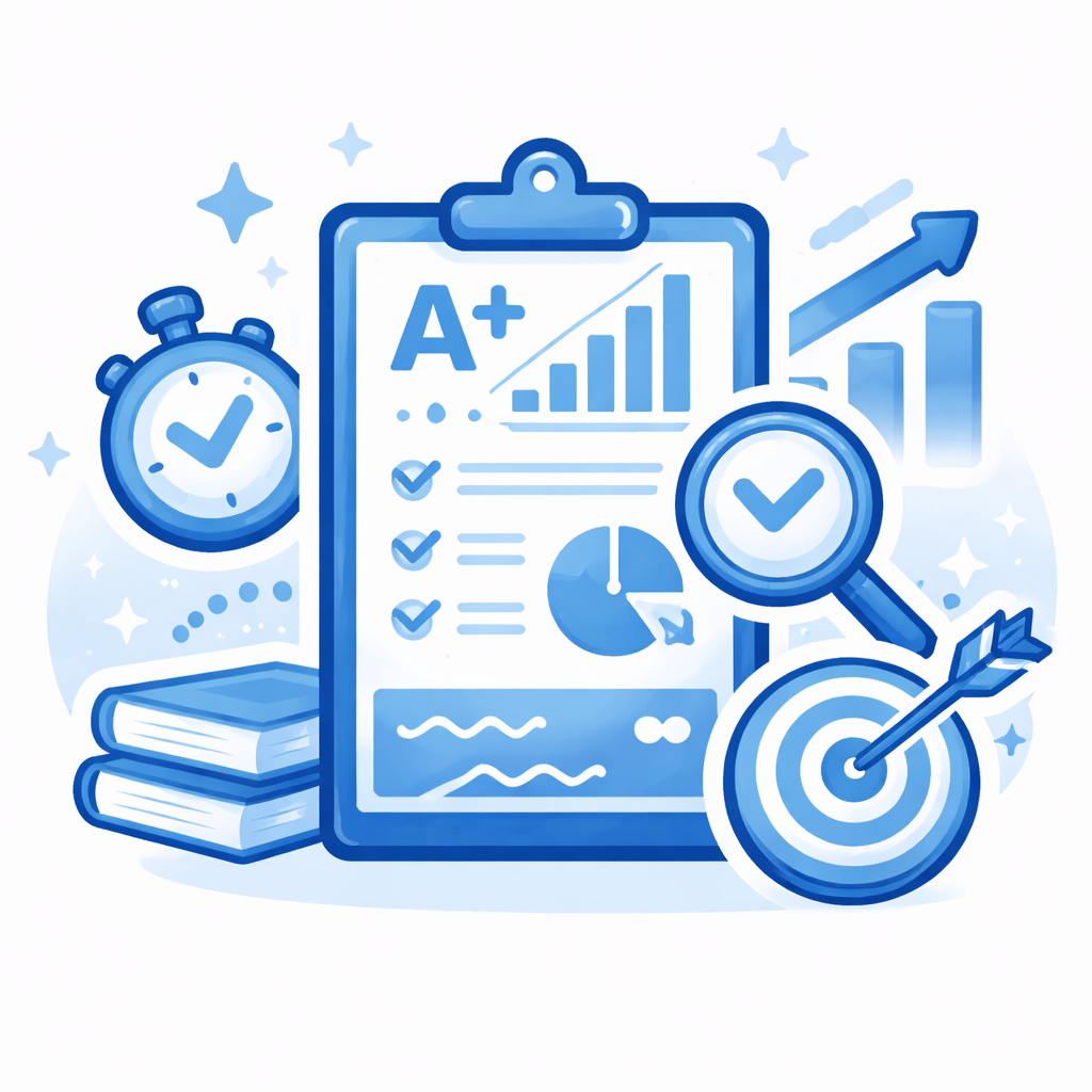 Performance tracking illustration with reports, analytics, and progress monitoring in online science coaching
