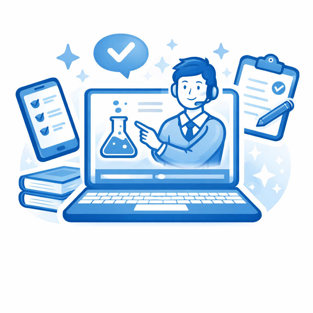 Smart learning illustration in online science coaching with live classes and interactive study tools